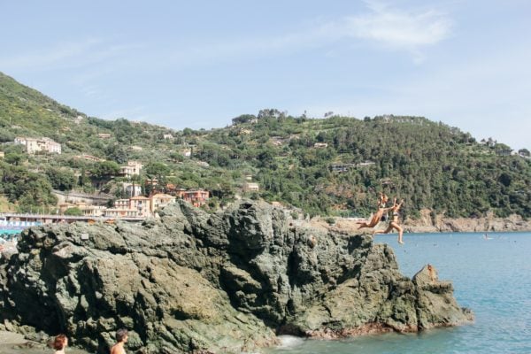 Italian Riviera Cliff Jumping into the ocean