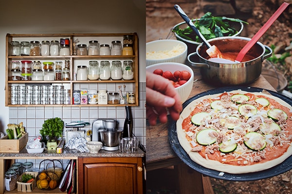 italian pizza at home with fresh zucchini