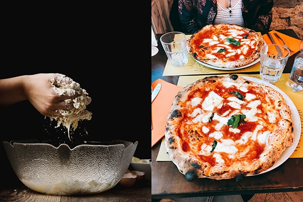italian pizza with handmade dough and in a restaurant