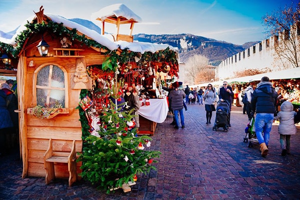 Italy Christmas Market in the snow in Trento